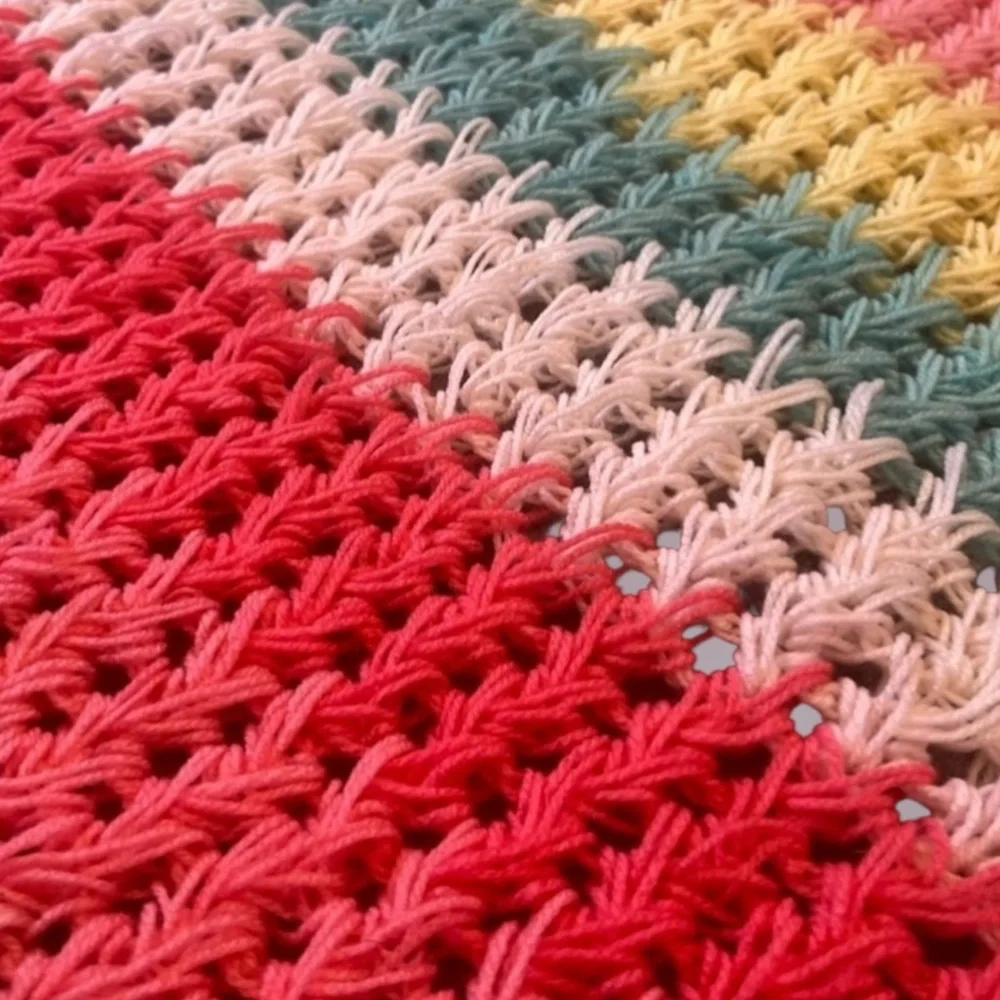 Handmade Baby Blanket – Pastel Rainbow Stripes in Airy Crochet Stitch